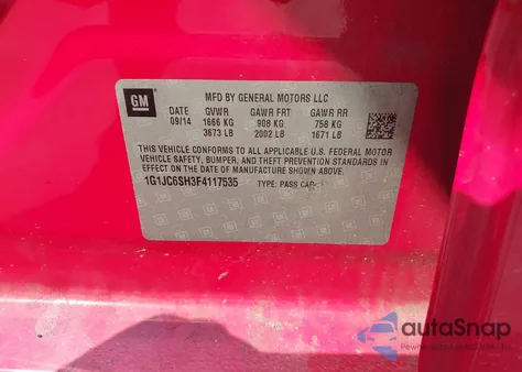 2015 Chevrolet Sonic Lt Auto z USA, uszkodzony, nr VIN 1G1JC6SH3F4117535